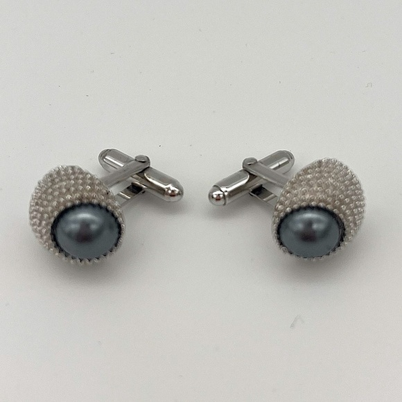Erwin Pearl - Cufflinks - Textured Silver Tone & Blue Grey Glass Pearls - NWOT - Picture 3 of 6